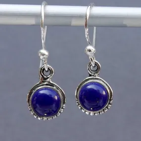 Boho Round 5mm / 6mm Lapis Lazuli 925 Silver Earrings, E86LL