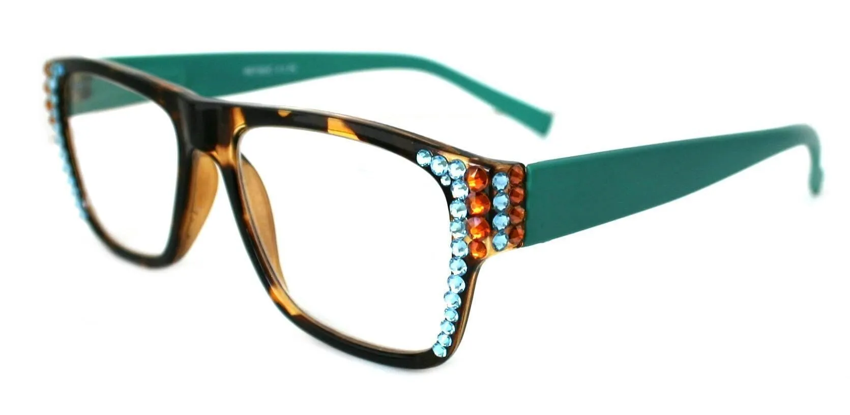 Brooklyn, (Bling) Reading Glasses for Women W (Aquamarine, Cooper) Genuine European Crystals. 1.25.. 3Tortoise Brown Square. NY Fifth Avenue