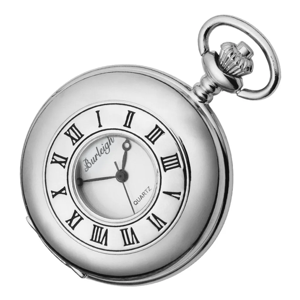 Budget Chrome Half Hunter Pocket Watch by Burleigh CHR1233