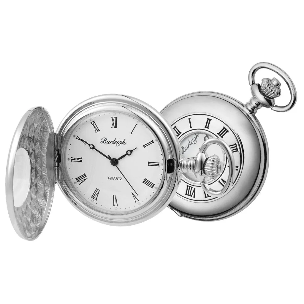Budget Chrome Half Hunter Pocket Watch by Burleigh CHR1233