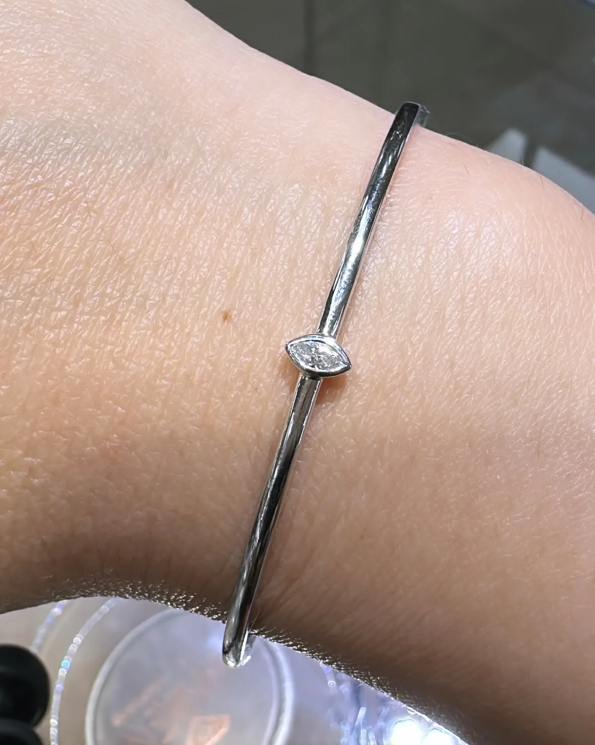 Burnish Set Marquise-cut Diamond Bangle Bracelet