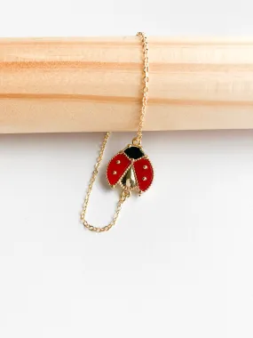 Carnelian and Onyx Ladybug Bracelet in Gold