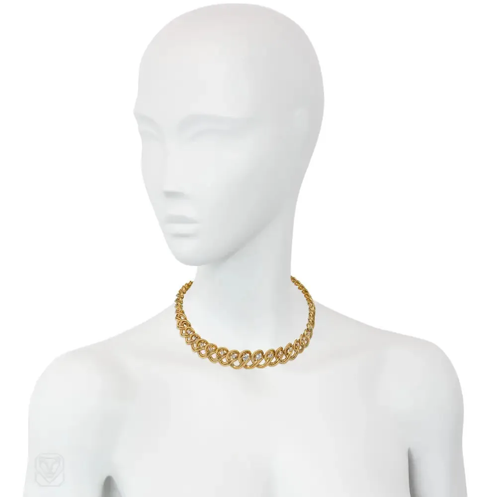 Cartier Mid-Century gold and diamond scrolling necklace