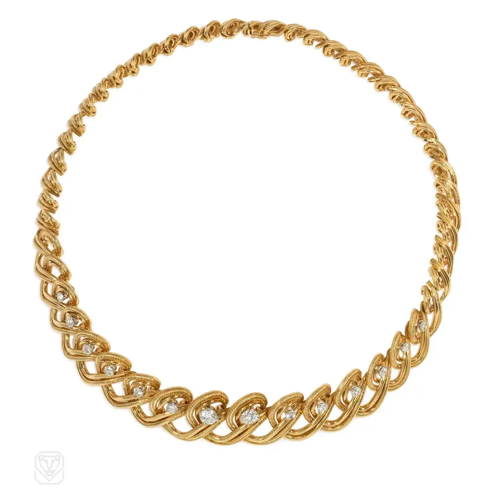 Cartier Mid-Century gold and diamond scrolling necklace