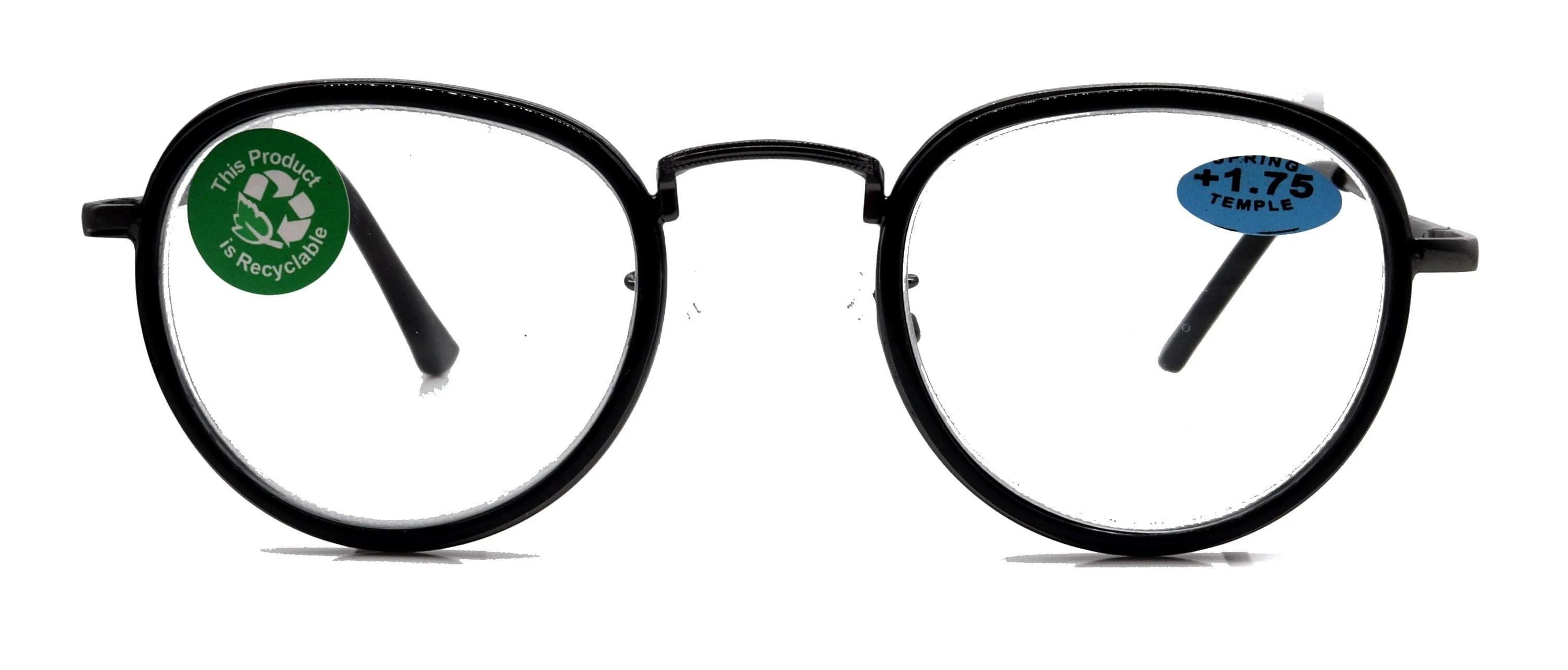 Cassie, (Premium) Reading Glasses Round. High End Reader Modern Circle Style (Black, Silver) Wire Frame  1.25.. 3 Magnifying NY Fifth Avenue