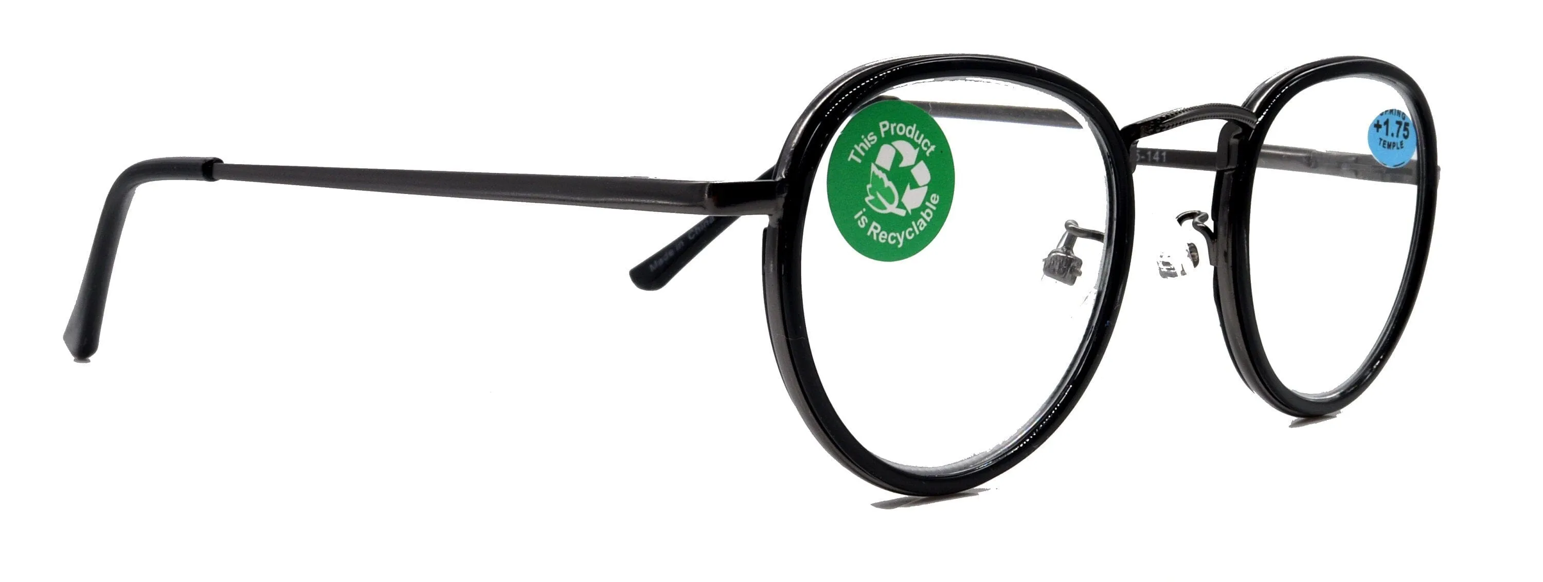 Cassie, (Premium) Reading Glasses Round. High End Reader Modern Circle Style (Black, Silver) Wire Frame  1.25.. 3 Magnifying NY Fifth Avenue