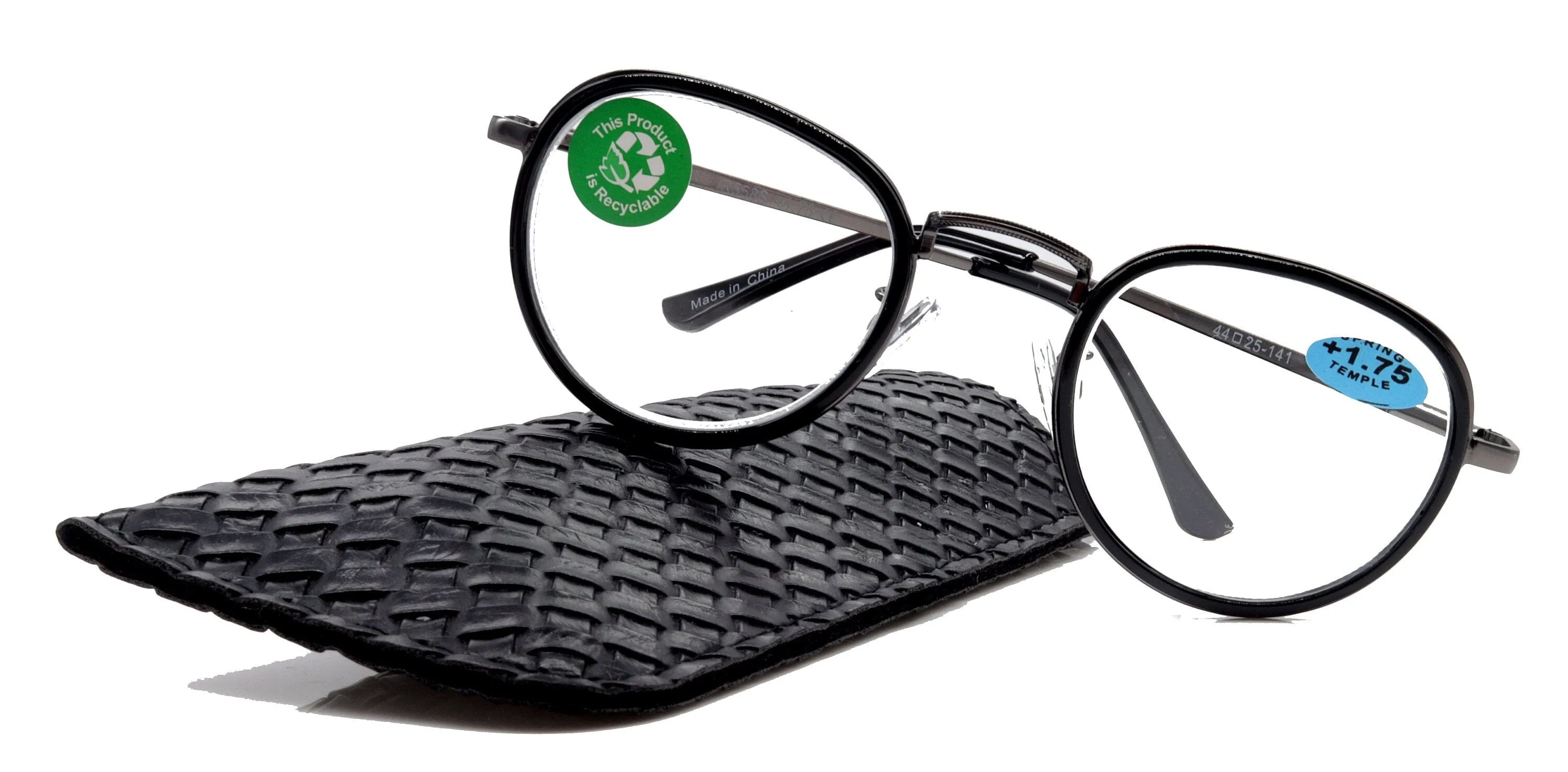 Cassie, (Premium) Reading Glasses Round. High End Reader Modern Circle Style (Black, Silver) Wire Frame  1.25.. 3 Magnifying NY Fifth Avenue