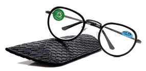Cassie, (Premium) Reading Glasses Round. High End Reader Modern Circle Style (Black, Silver) Wire Frame  1.25.. 3 Magnifying NY Fifth Avenue