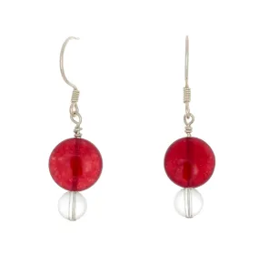 Cherry (Coin shape) & Clear Round Quartz Beads on French Wire  Earrings