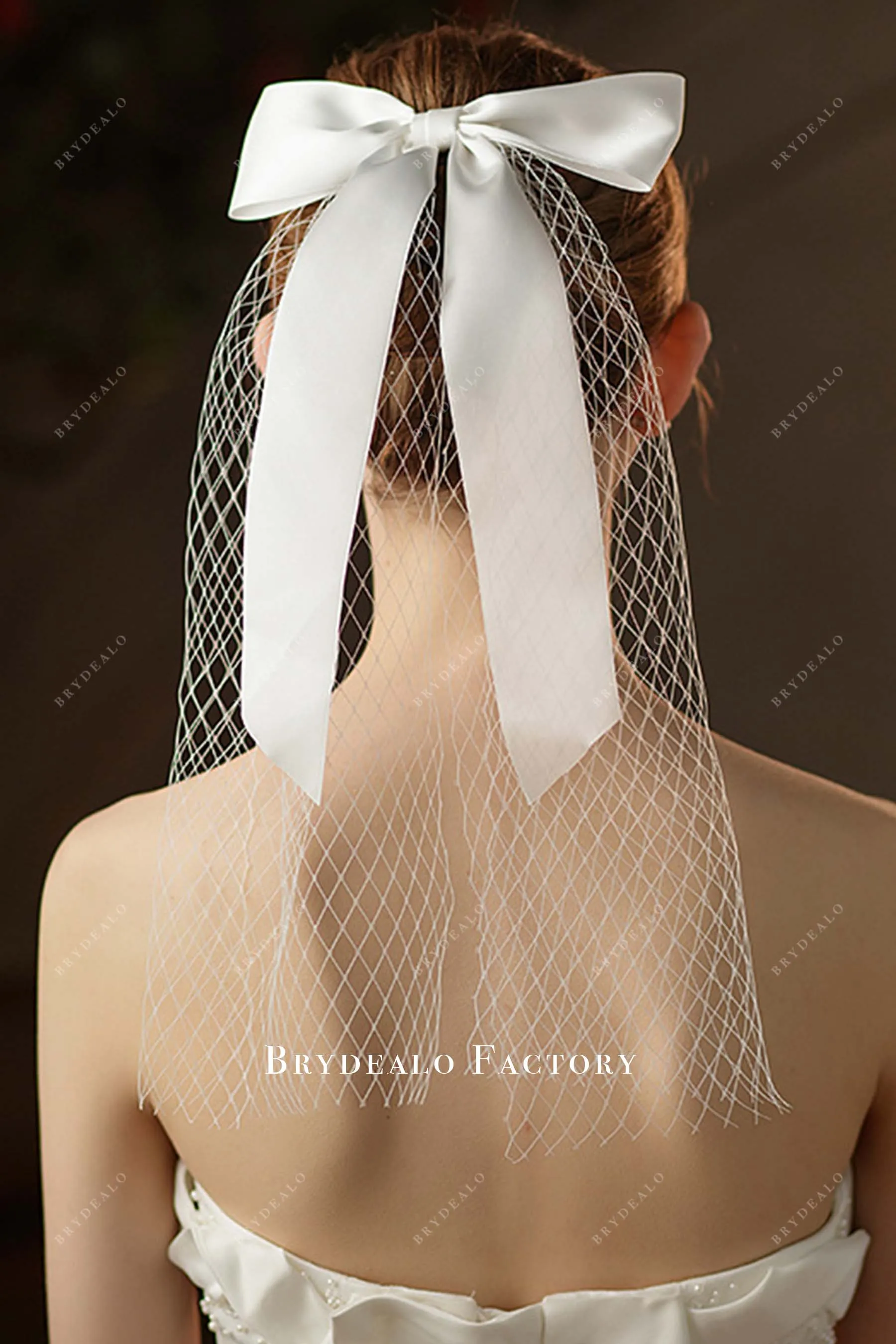 Chic Net Shoulder Length Bow Bridal Veil