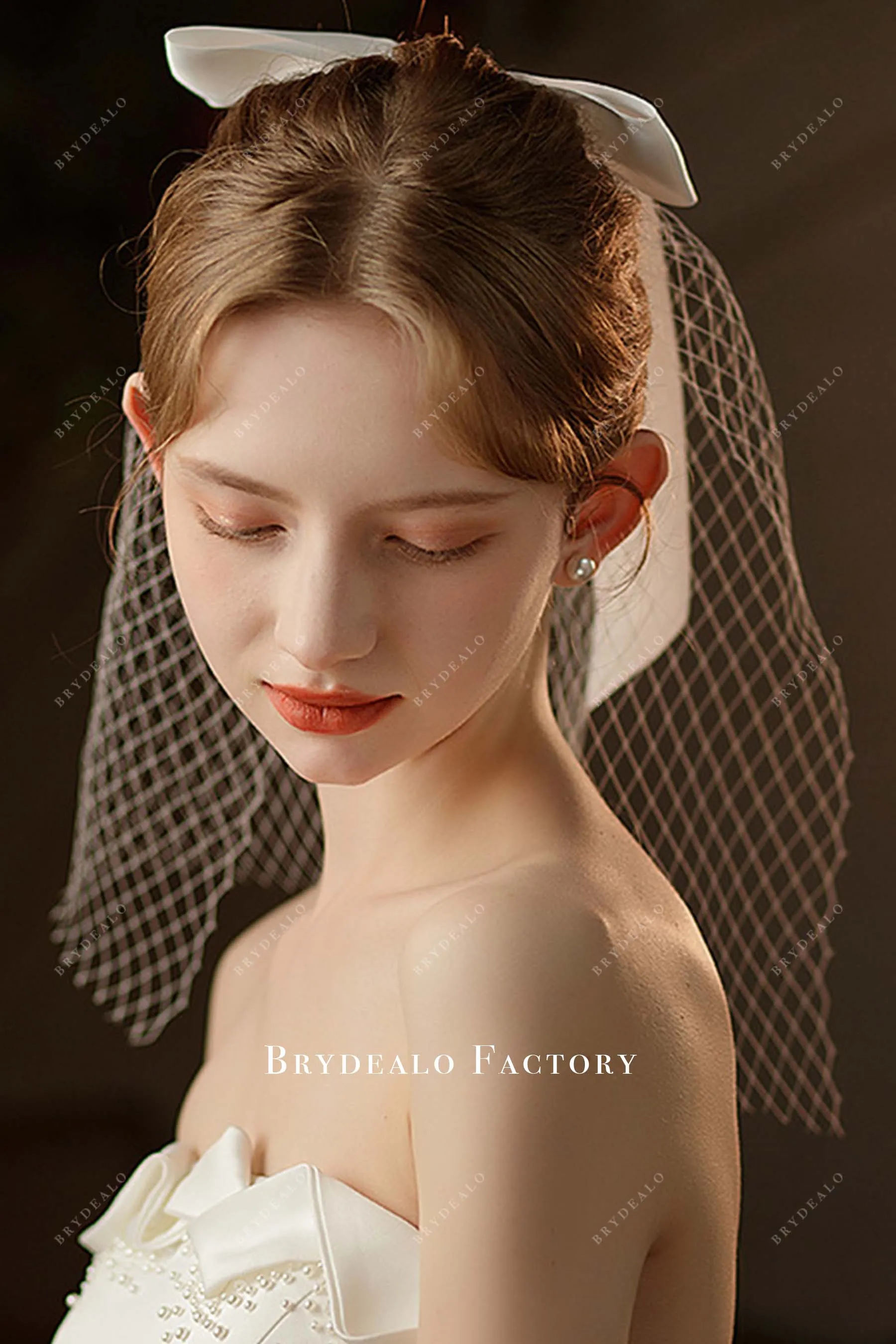 Chic Net Shoulder Length Bow Bridal Veil