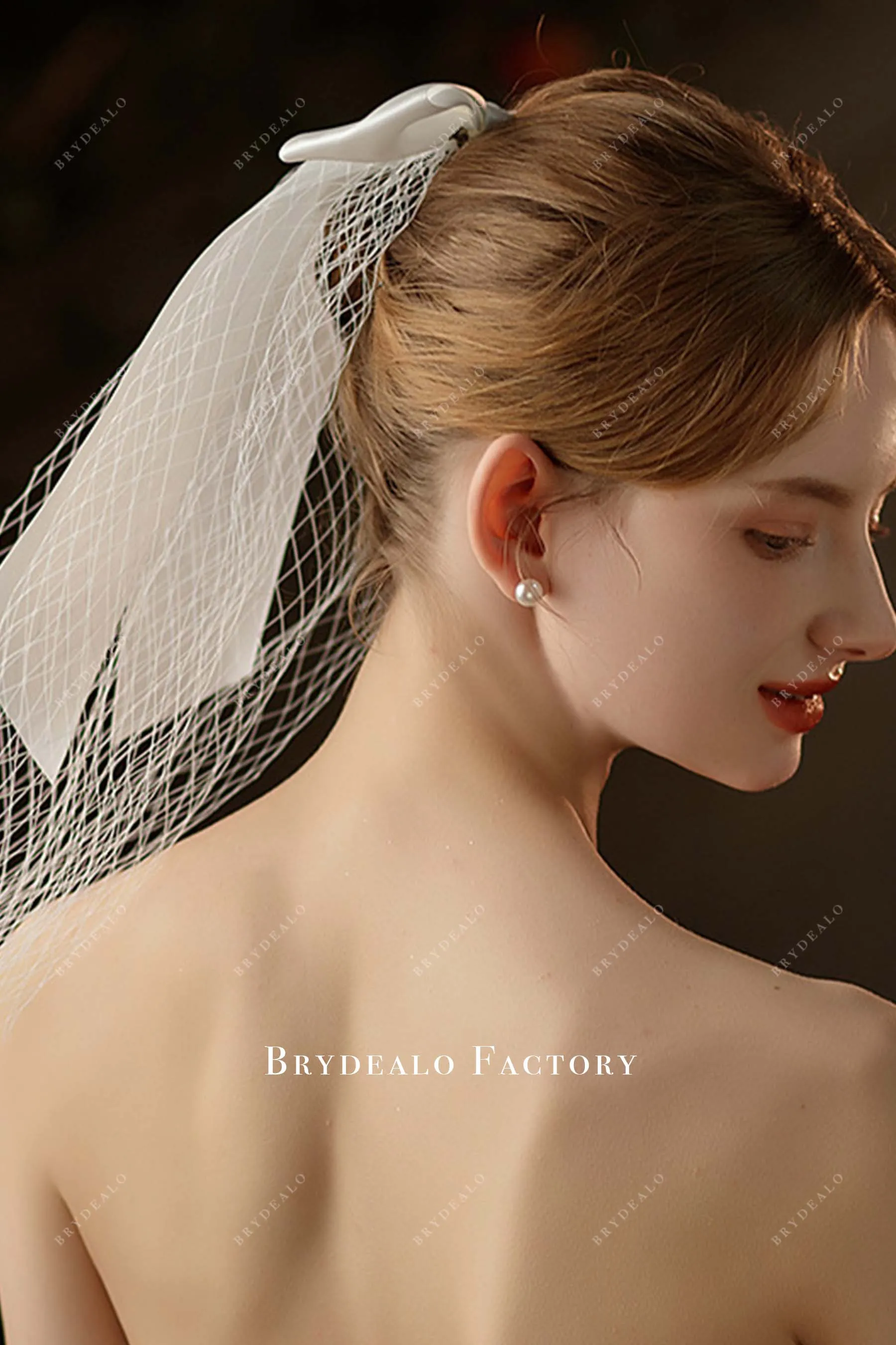 Chic Net Shoulder Length Bow Bridal Veil