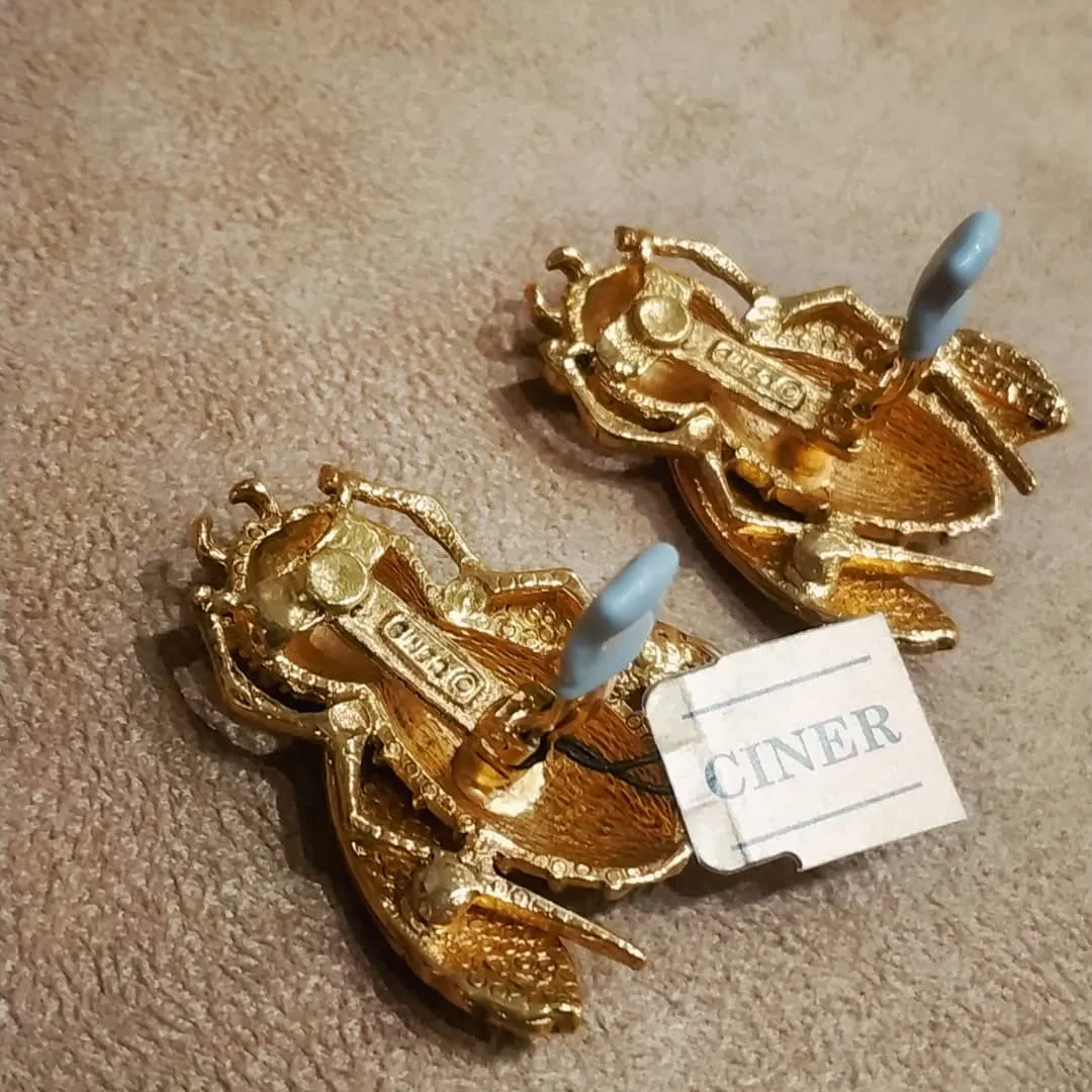 Ciner Cicada Gold Clip On Earrings