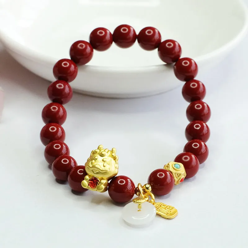 Cinnabar and Jade Dragon Bracelet - Fortune's Favor Collection