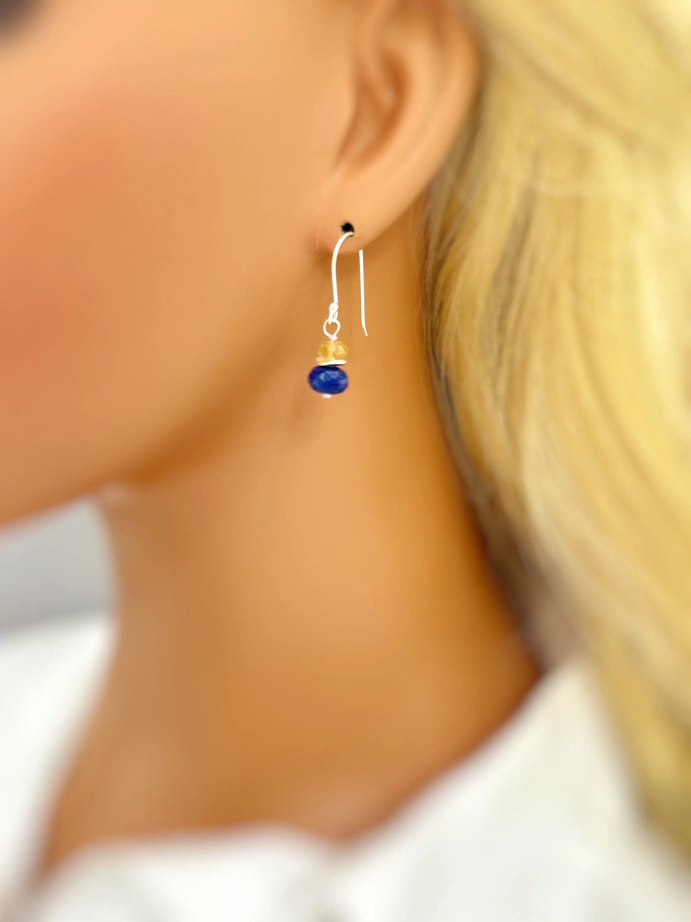 Citrine and Lapis Earrings dangle sterling silver gold