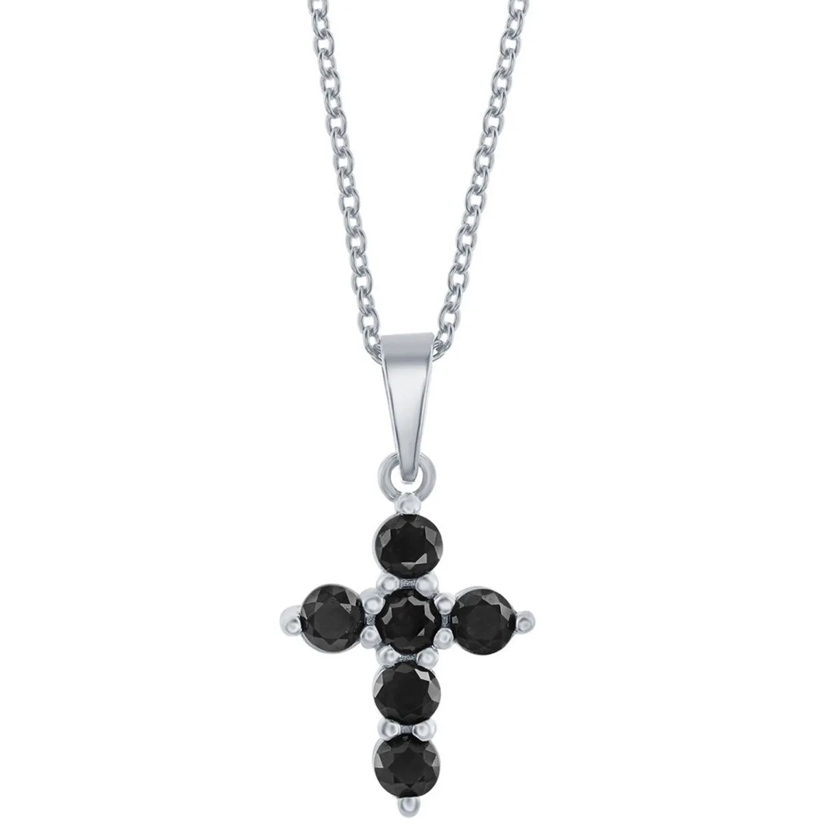 Classic Women's Necklace - Sterling Silver Black Sapphire Cross | M-6824
