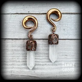 Clear quartz gauged earrings-Gemstone ear hangers