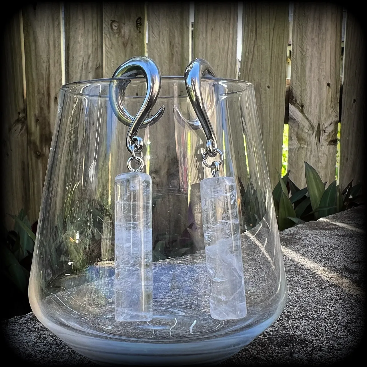 Clear quartz gauged earrings-Gemstone ear weights