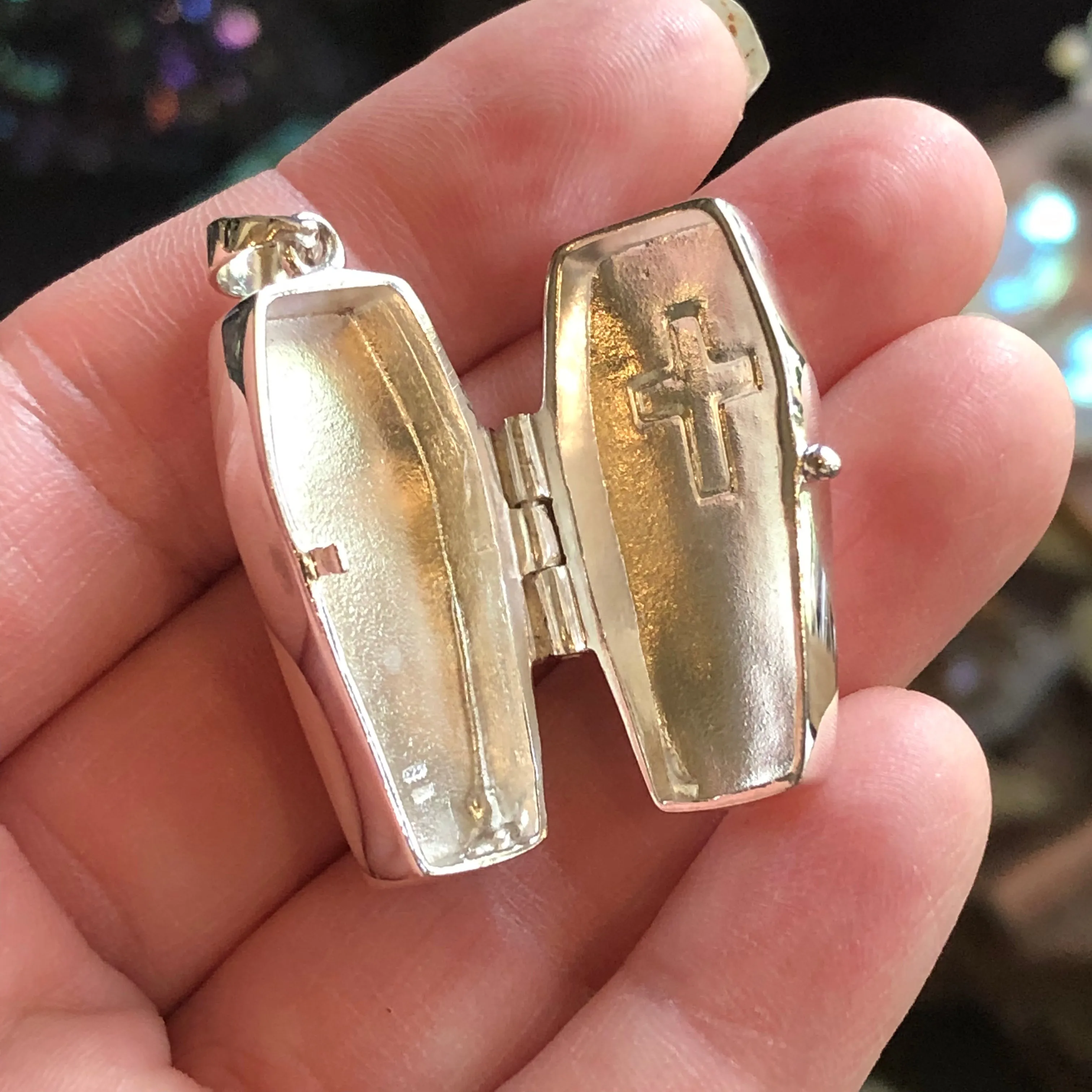 Coffin Locket Pendant - Sterling Silver - Poison