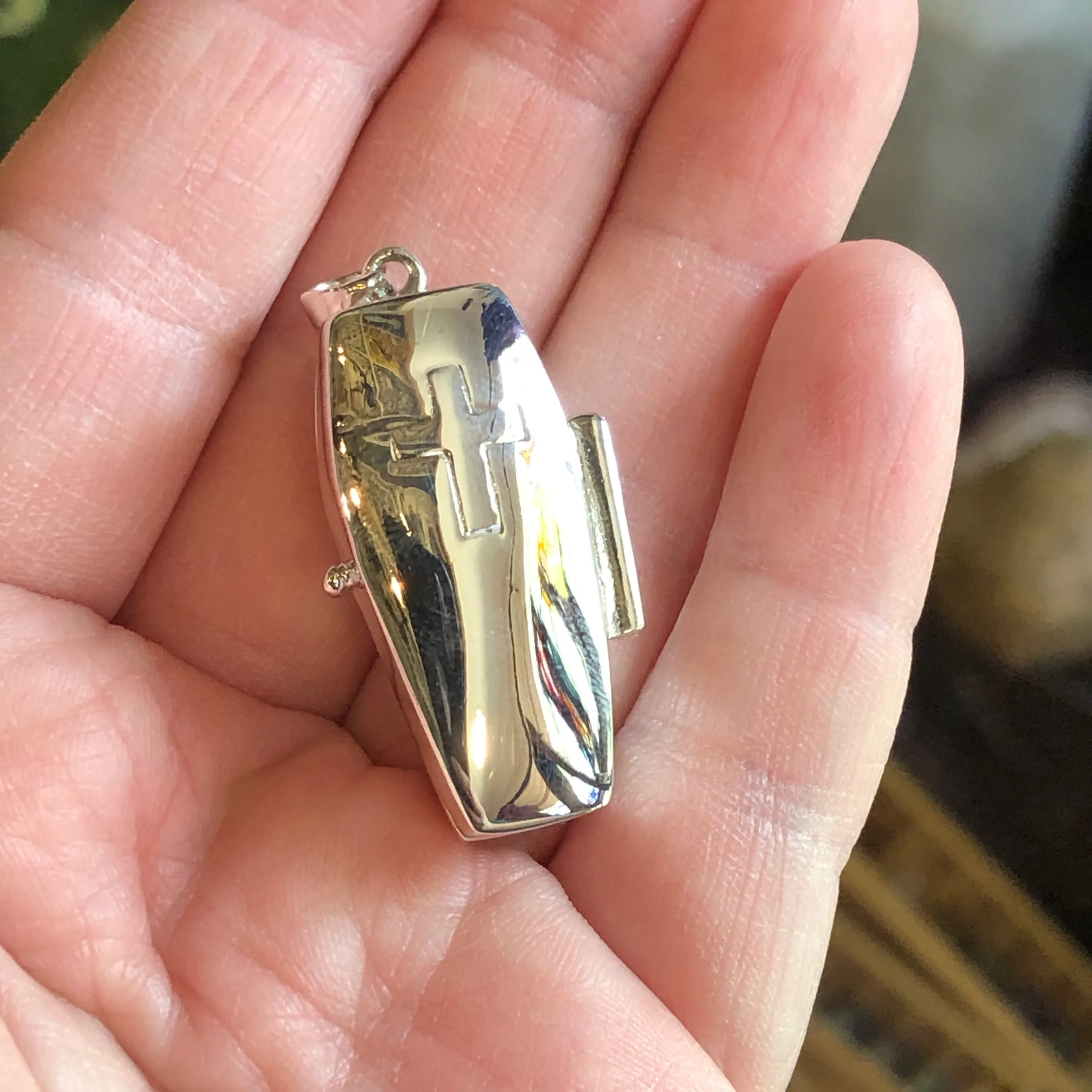 Coffin Locket Pendant - Sterling Silver - Poison