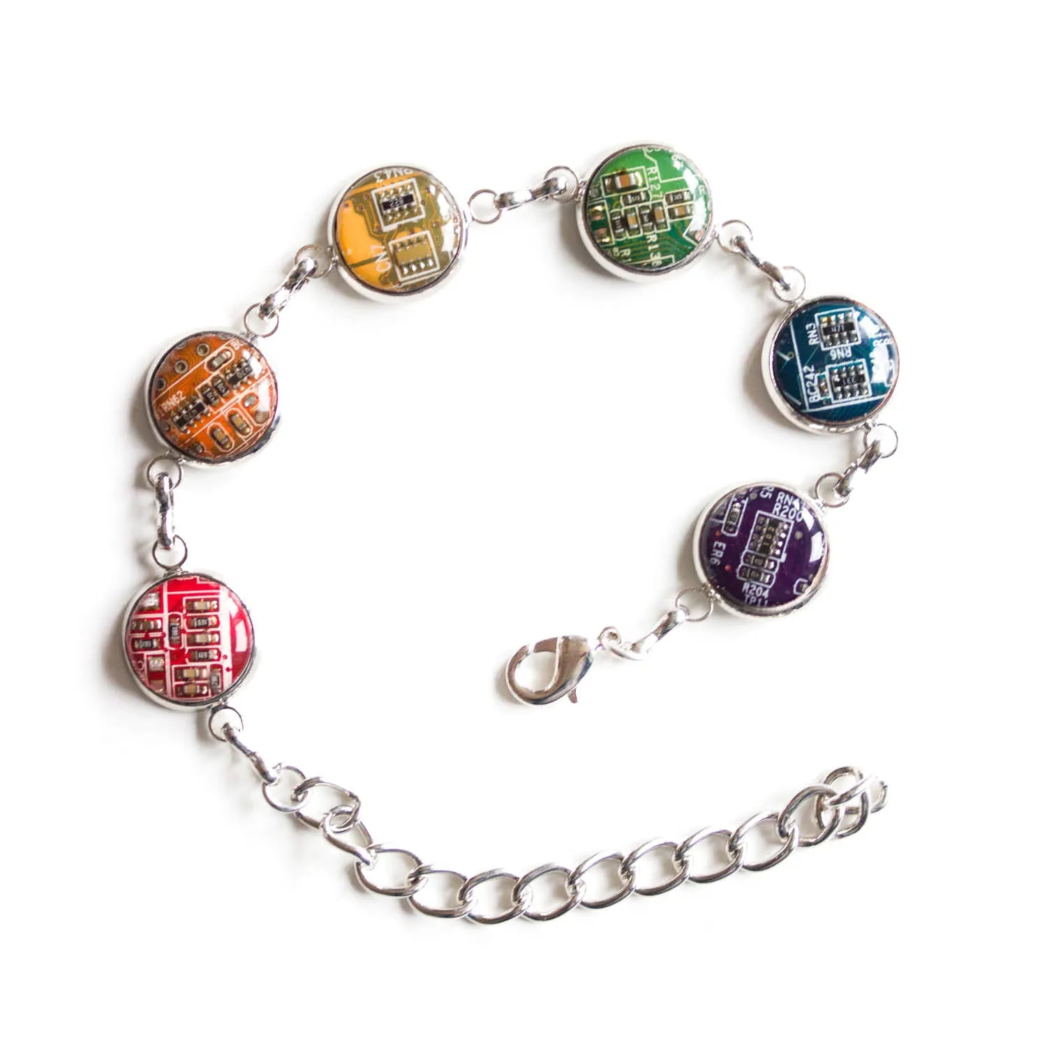 Colorful bracelet made with recycled circuit board, rainbow bracelet, unique jewelry