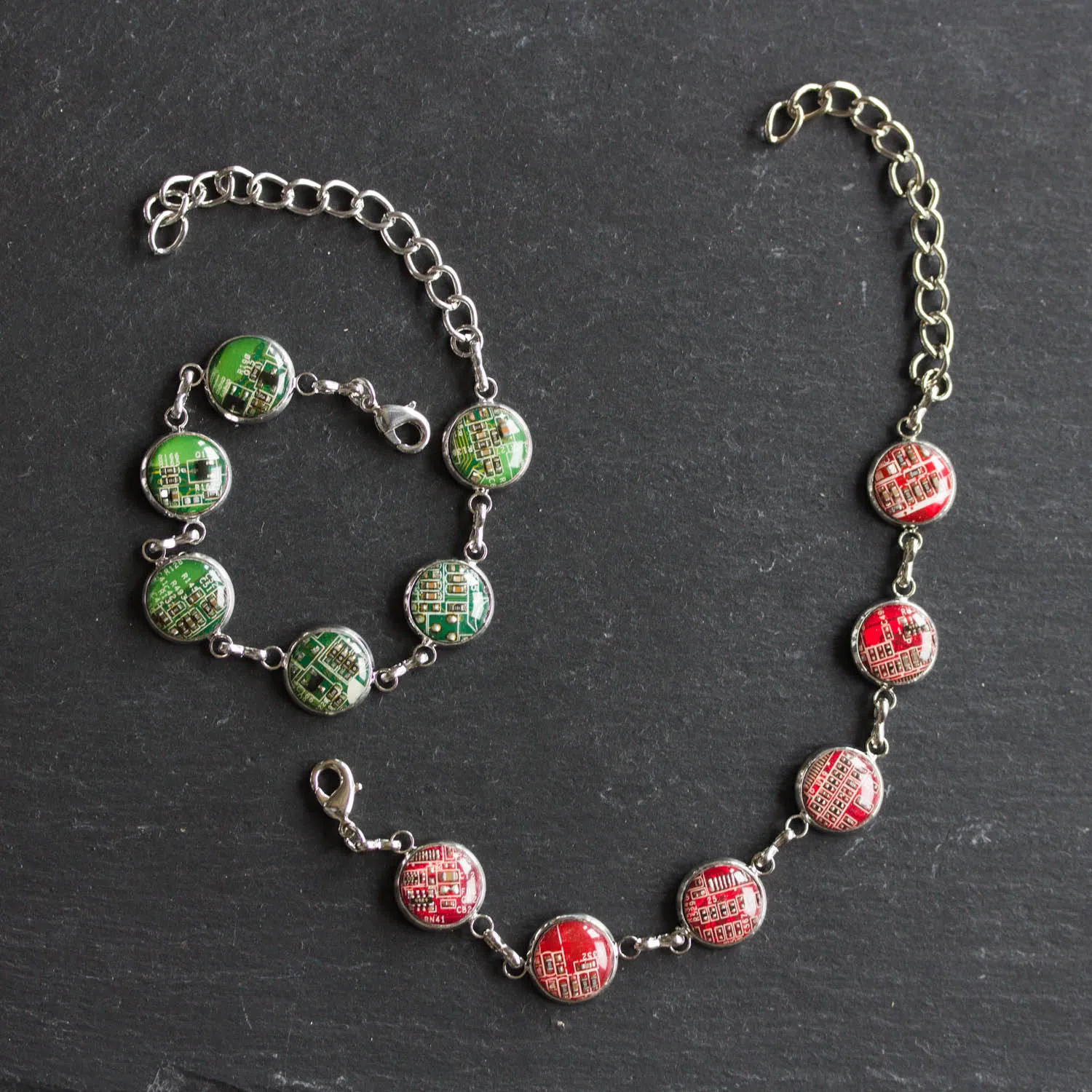 Colorful bracelet made with recycled circuit board, rainbow bracelet, unique jewelry