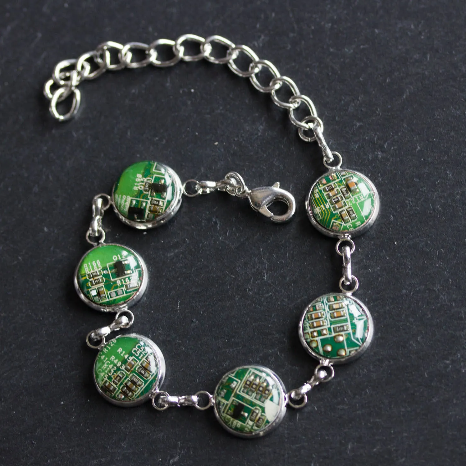 Colorful bracelet made with recycled circuit board, rainbow bracelet, unique jewelry