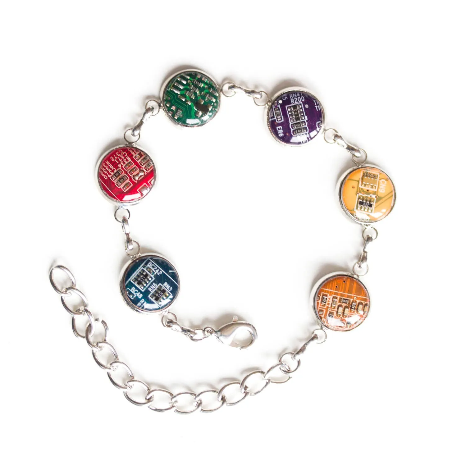 Colorful bracelet made with recycled circuit board, rainbow bracelet, unique jewelry