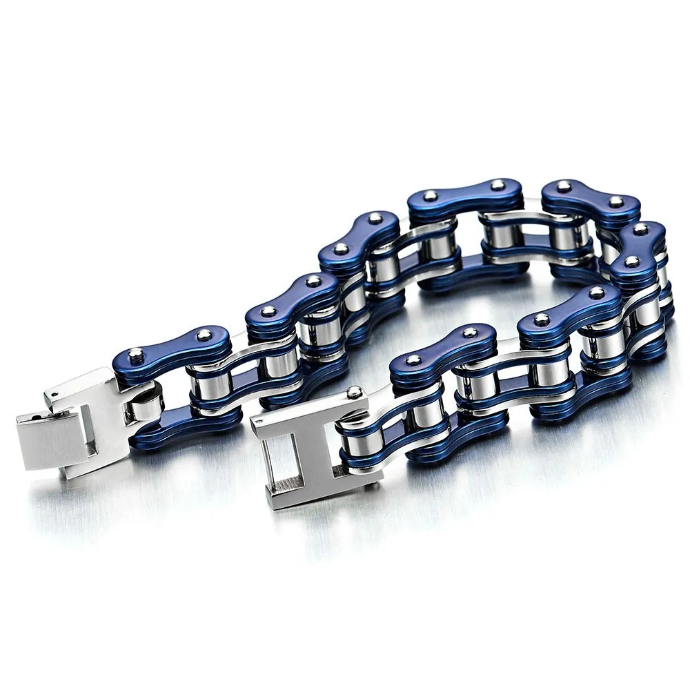 COOLSTEELANDBEYOND Masculine Mens Bike Chain Bracelet of Stainless Steel Two-Tone Polished