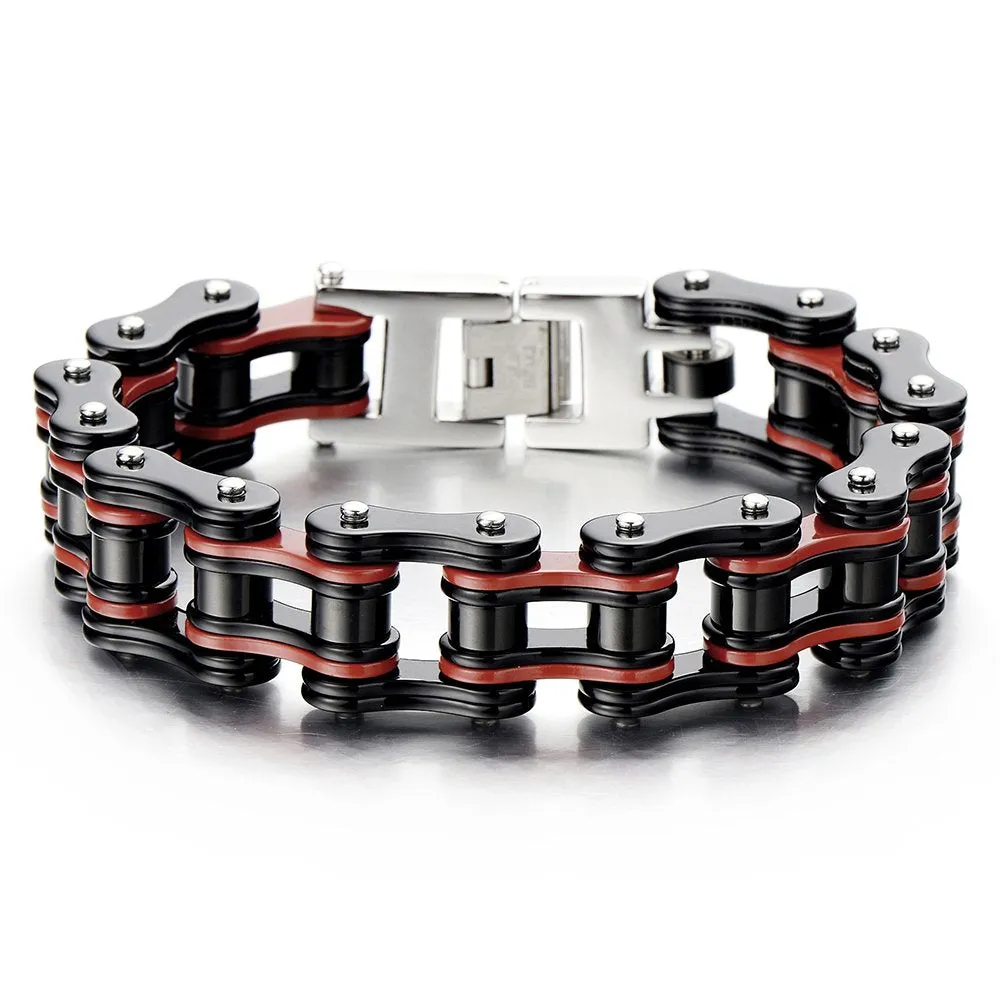 COOLSTEELANDBEYOND Masculine Mens Bike Chain Bracelet of Stainless Steel Two-Tone Polished