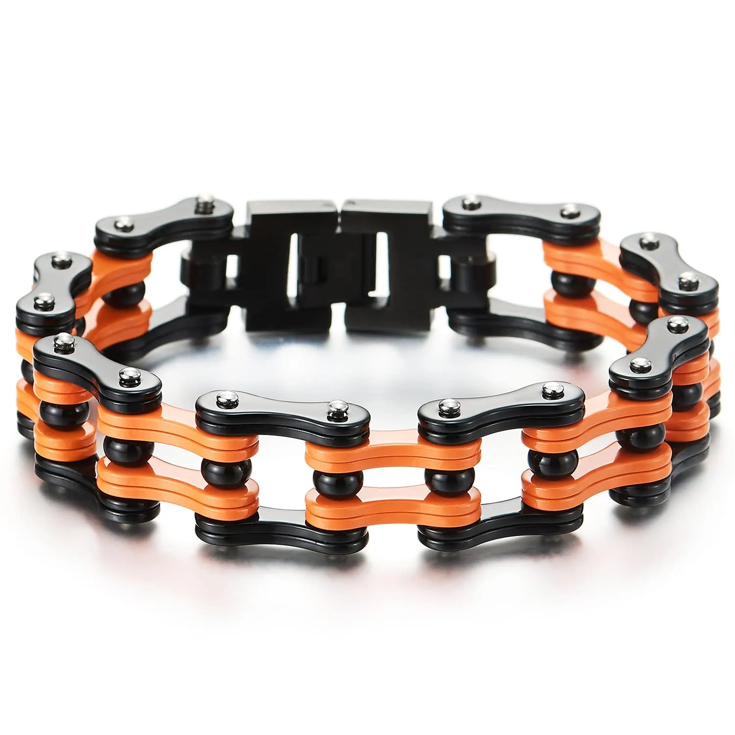 COOLSTEELANDBEYOND Masculine Mens Bike Chain Bracelet of Stainless Steel Two-Tone Polished