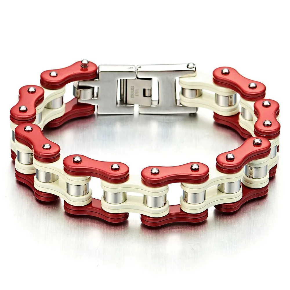 COOLSTEELANDBEYOND Masculine Mens Bike Chain Bracelet of Stainless Steel Two-Tone Polished
