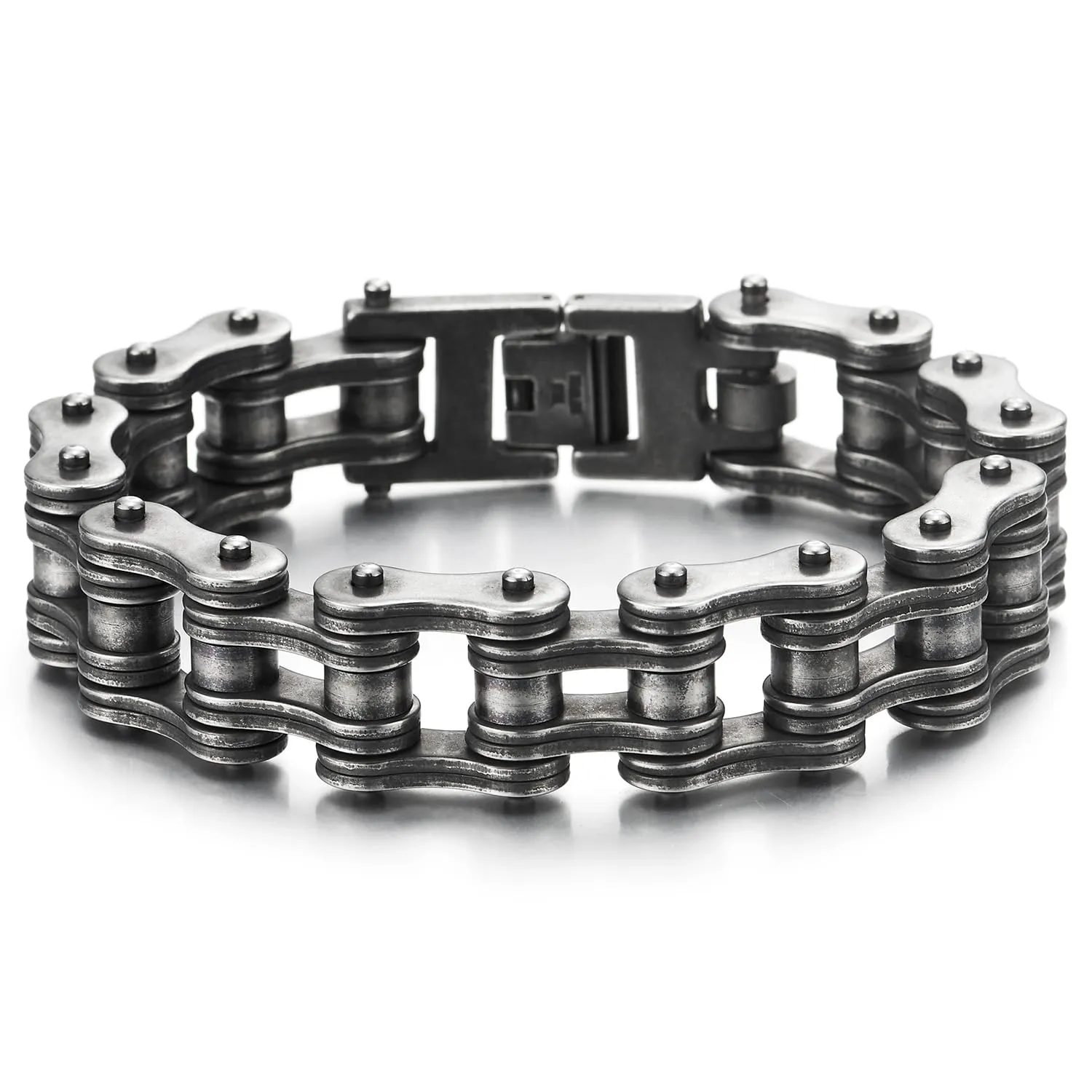 COOLSTEELANDBEYOND Masculine Mens Bike Chain Bracelet of Stainless Steel Two-Tone Polished