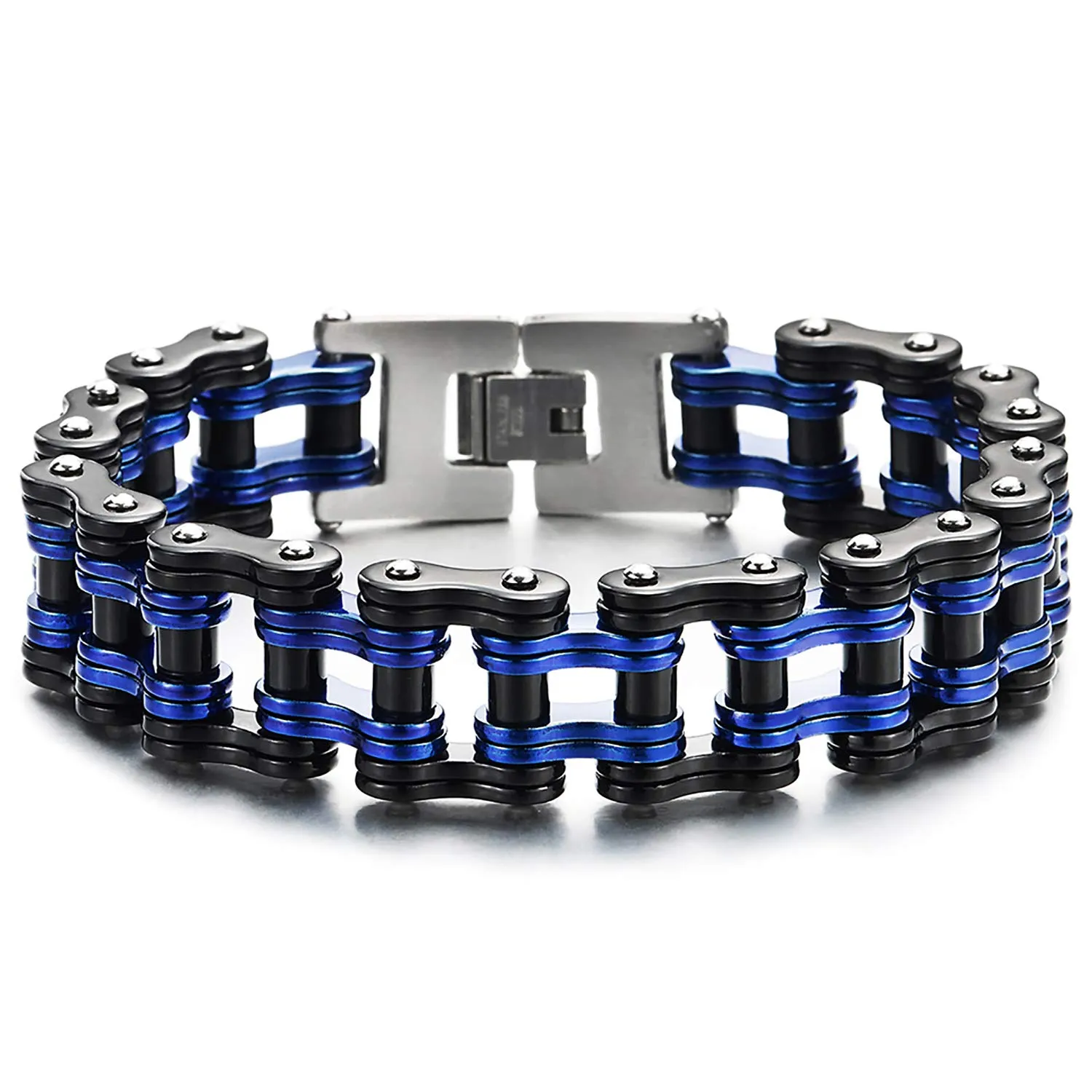 COOLSTEELANDBEYOND Masculine Mens Bike Chain Bracelet of Stainless Steel Two-Tone Polished