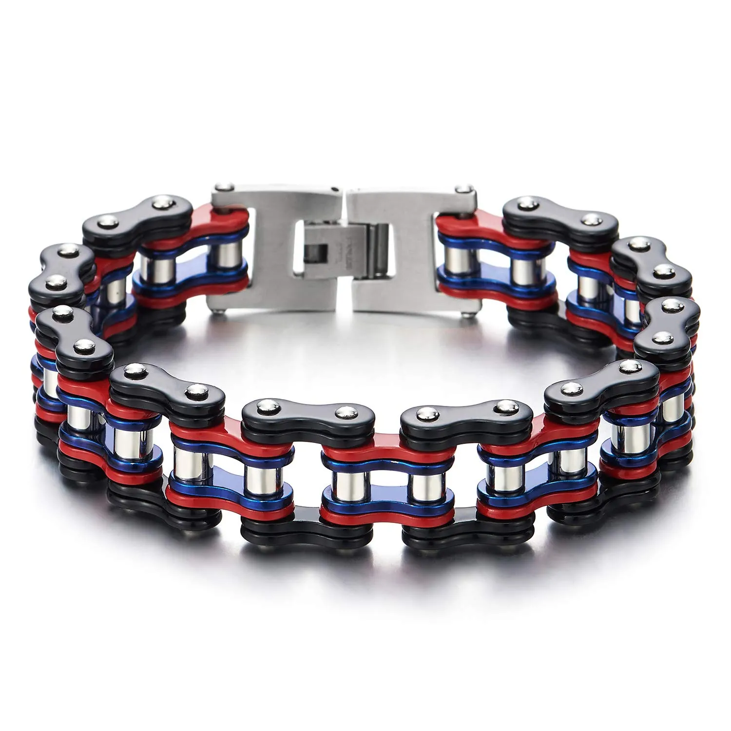 COOLSTEELANDBEYOND Masculine Mens Bike Chain Bracelet of Stainless Steel Two-Tone Polished