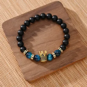Copper Micro Inlaid Crown Bracelet Natural 8MM Royal Blue