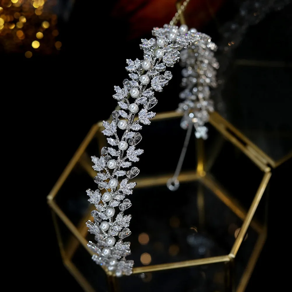 Crystal and Pearls Bridal Tiara-Wedding Crown or Quinceañera Hair Jewelry