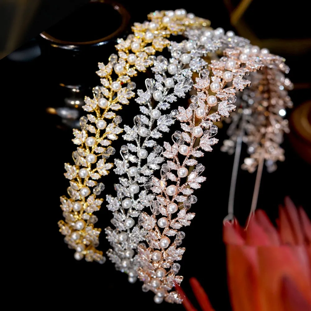 Crystal and Pearls Bridal Tiara-Wedding Crown or Quinceañera Hair Jewelry