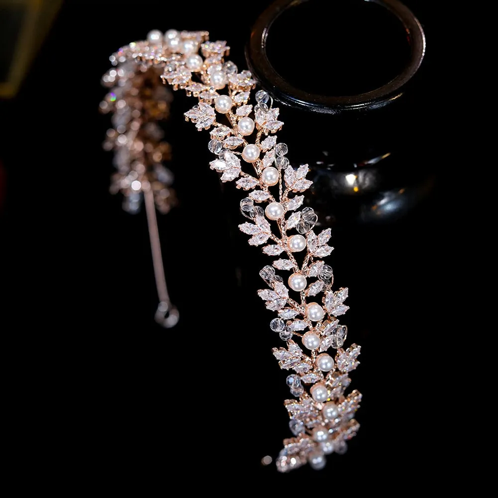 Crystal and Pearls Bridal Tiara-Wedding Crown or Quinceañera Hair Jewelry