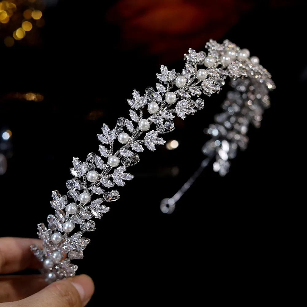 Crystal and Pearls Bridal Tiara-Wedding Crown or Quinceañera Hair Jewelry