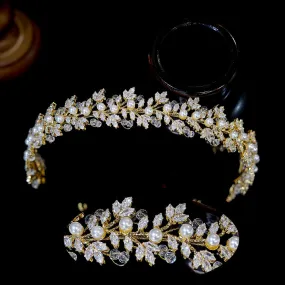 Crystal and Pearls Bridal Tiara-Wedding Crown or Quinceañera Hair Jewelry
