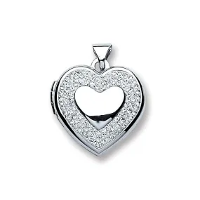 Crystal Heart Shaped Locket Pendant Necklace in 925 Sterling Silver