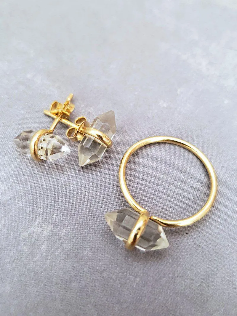 Crystal Point Earrings - Quartz - Gold or Silver