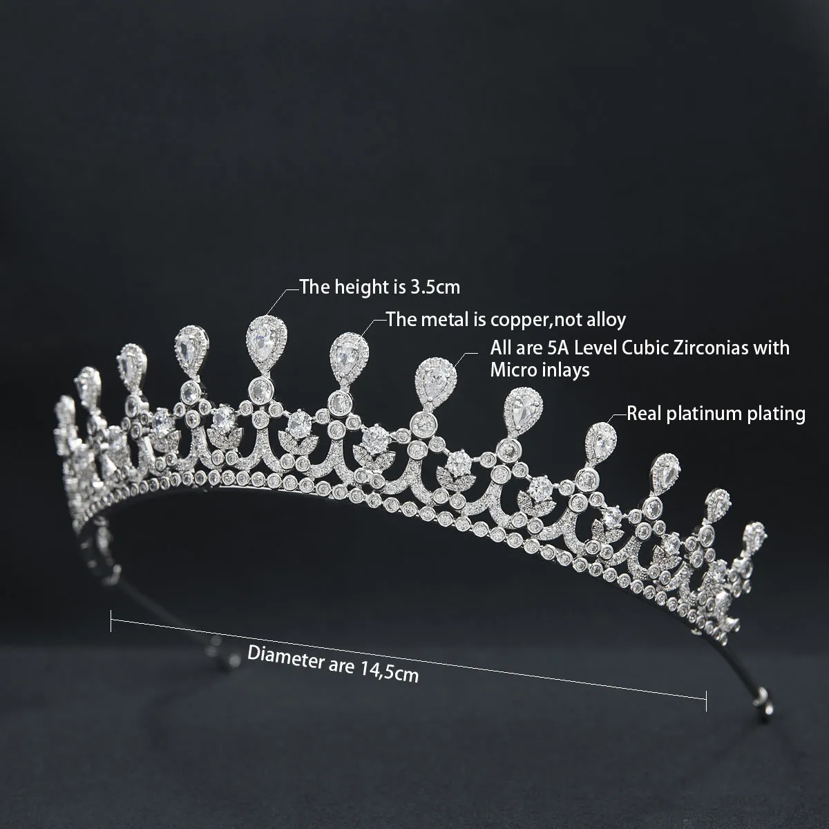Cubic Zirconia Princess Wedding Tiara for,Crystal Tiaras Diademe for Women CH10379
