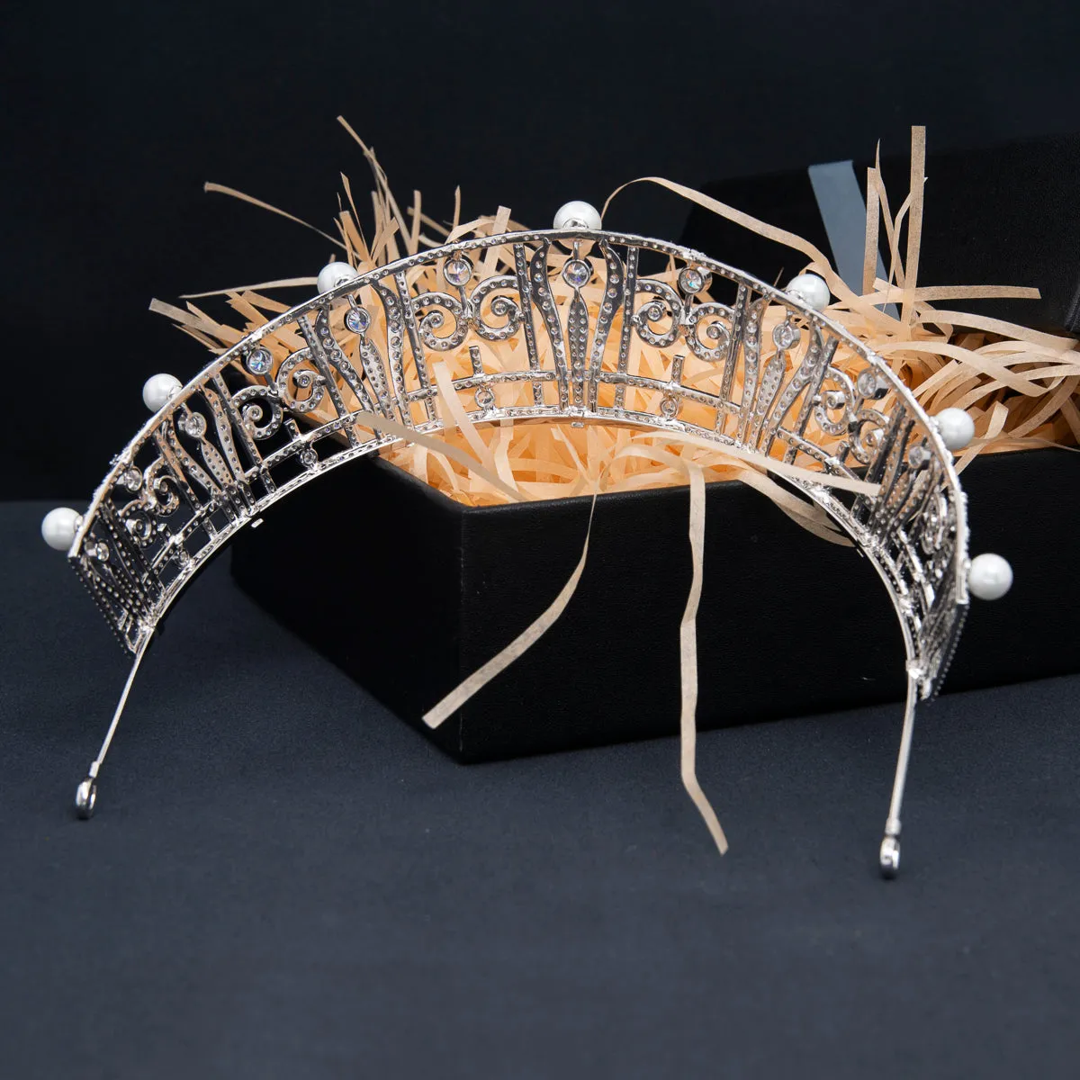 Cubic Zirconia Royal Replica Tiara for Wedding,Pearl Head Accessories for Girl CH10390