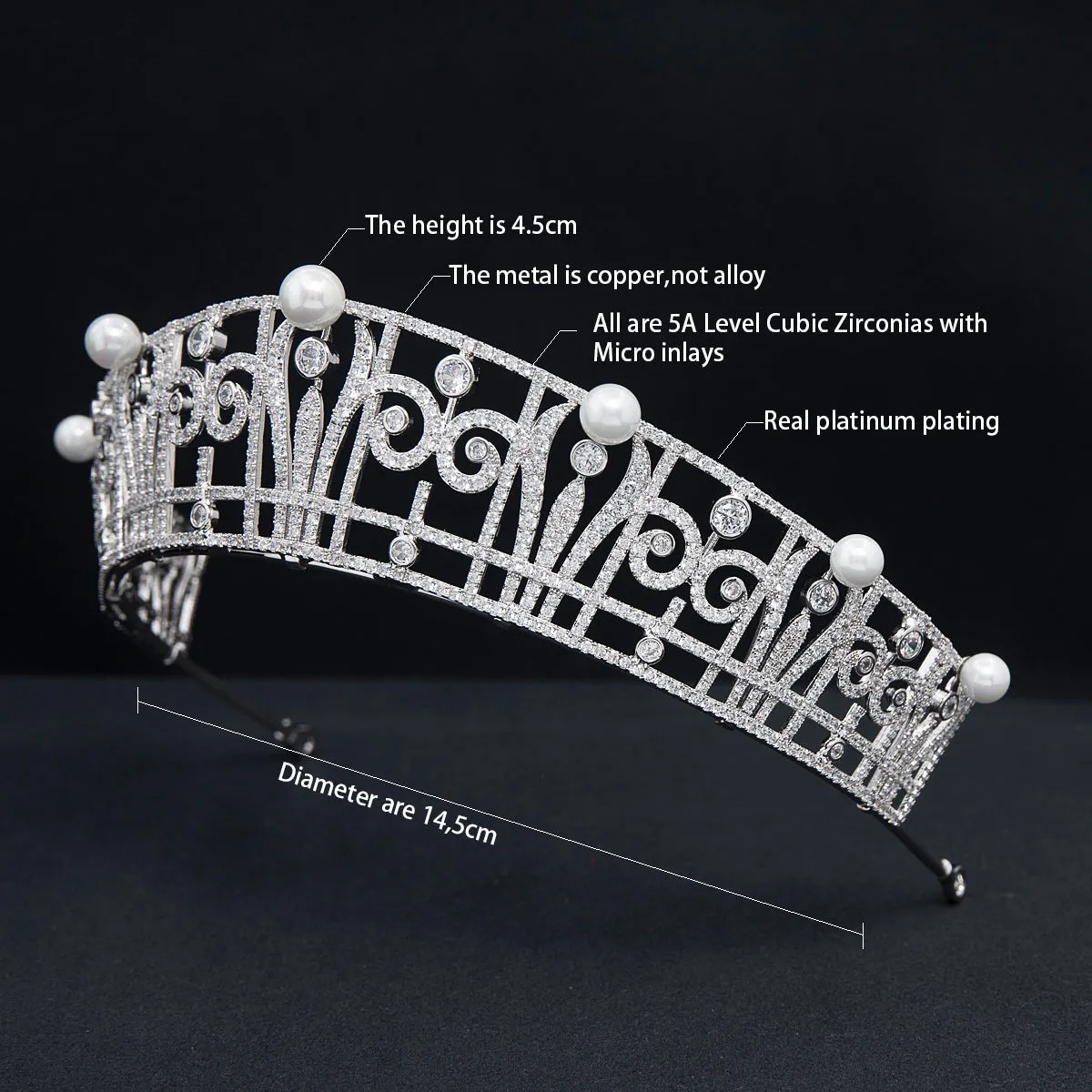 Cubic Zirconia Royal Replica Tiara for Wedding,Pearl Head Accessories for Girl CH10390