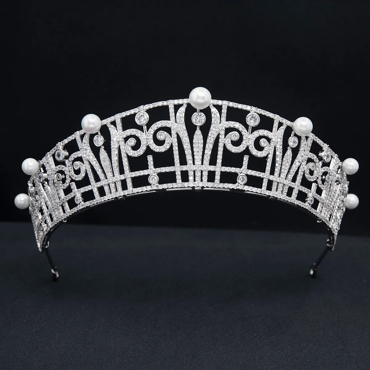 Cubic Zirconia Royal Replica Tiara for Wedding,Pearl Head Accessories for Girl CH10390