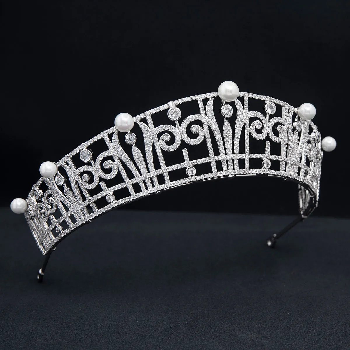 Cubic Zirconia Royal Replica Tiara for Wedding,Pearl Head Accessories for Girl CH10390