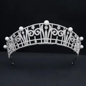 Cubic Zirconia Royal Replica Tiara for Wedding,Pearl Head Accessories for Girl CH10390