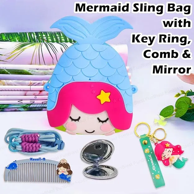 Cute Mermaid Design Combo For Kids With Mirror, Comb and Silicon Keychain (Select From Drop Down Menu)